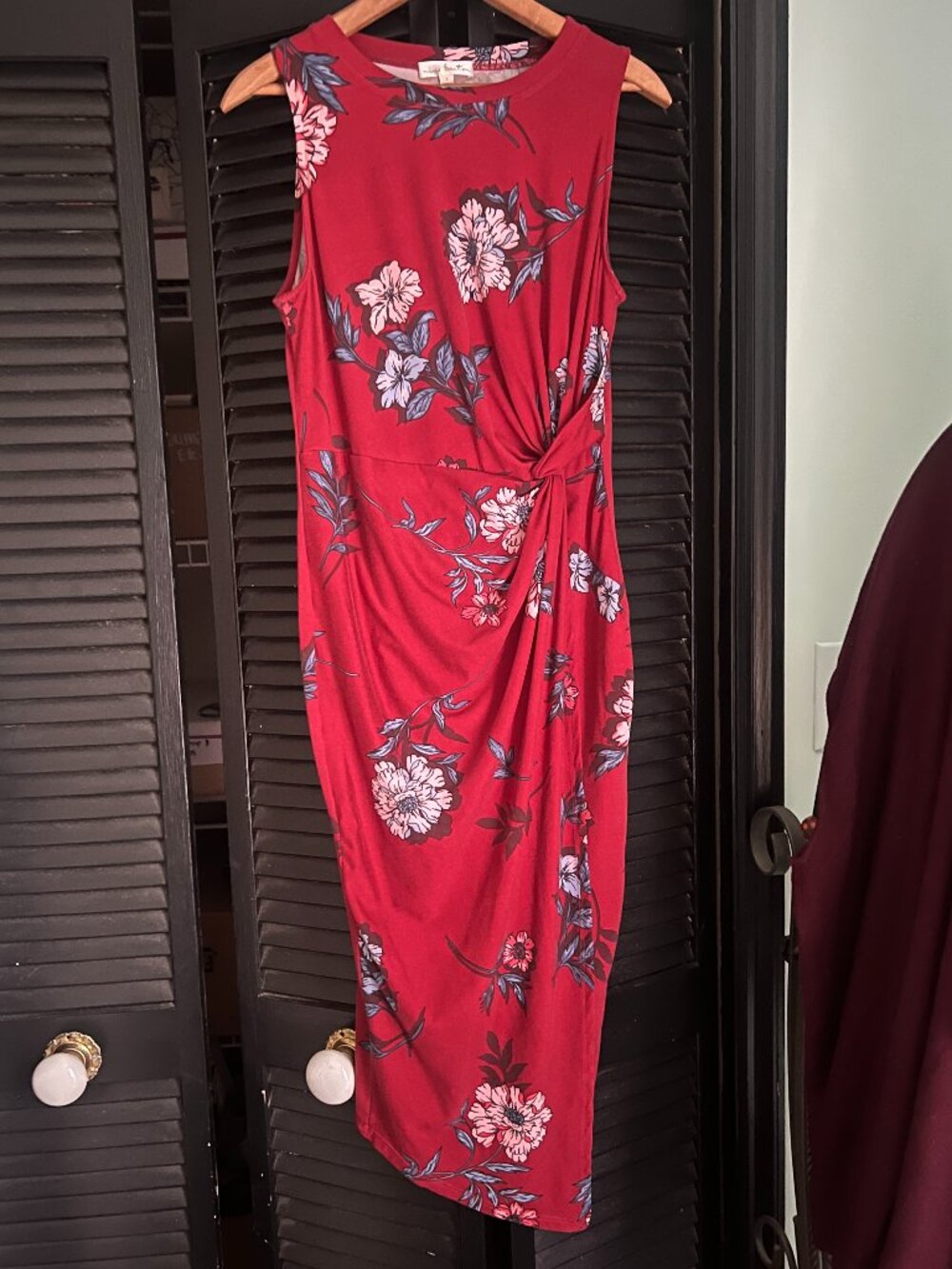 Nine Britton Red Floral Faux Wrap Twist Front Dress L